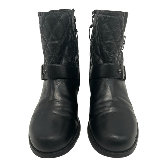 Stuart Weitzman Black Leather Quilted Biker Motorcycle Booties Women’s 8.5 - Picture 3 of 16